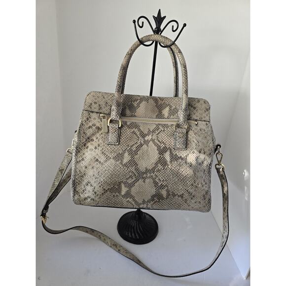Gray Python Snakeskin Michael Kors Satchel Handbag W/Gold Hardware - Picture 3 of 8